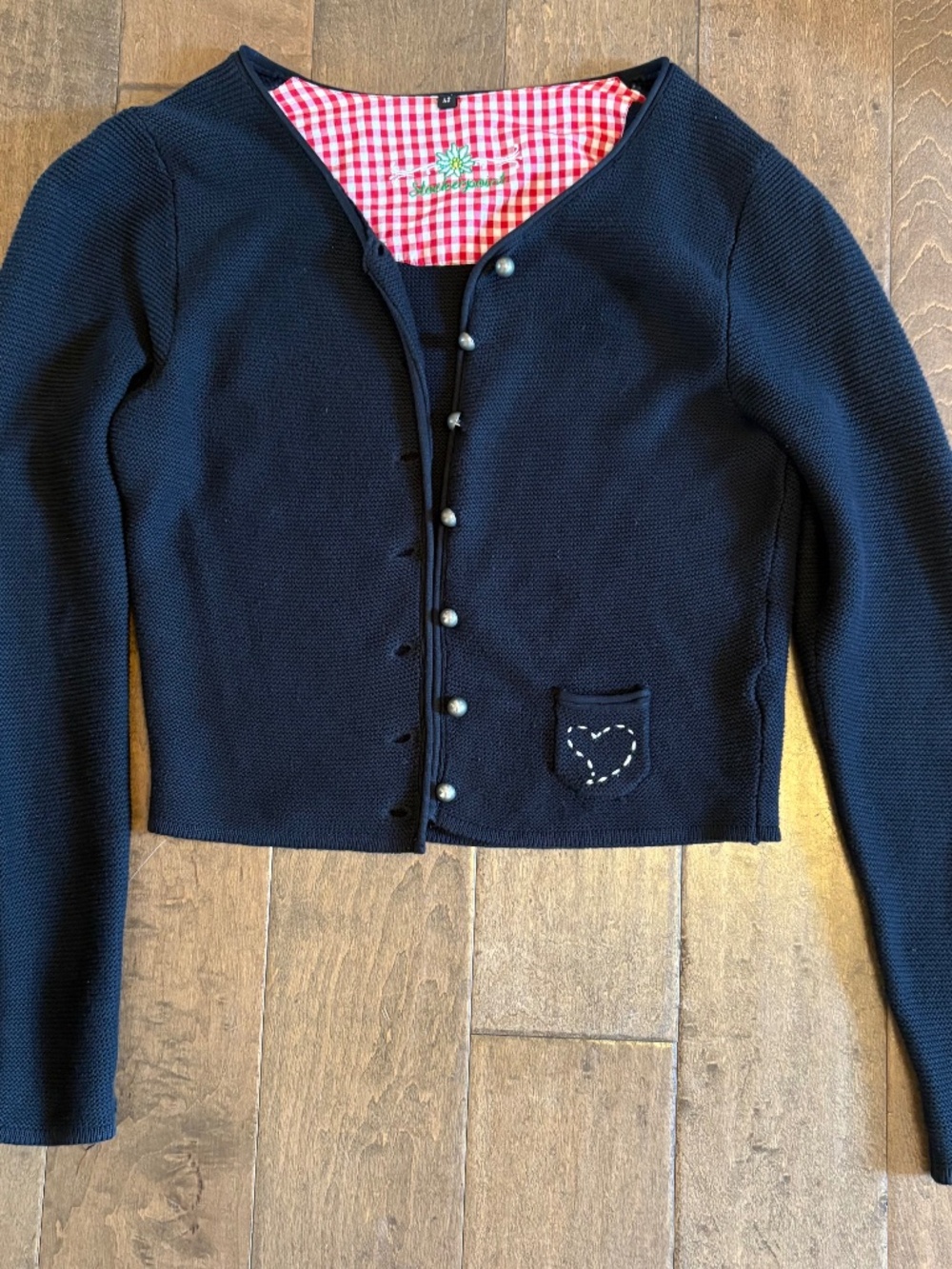 Vintage German trachten cardigan, black, fits XS/S